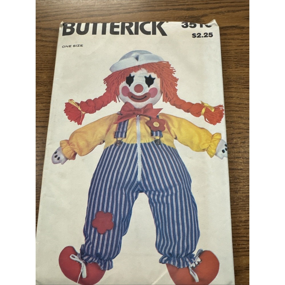 Butterick 3510 Vintage Craft Learning Doll & Transfer Rag Doll Clown Uncut HTF